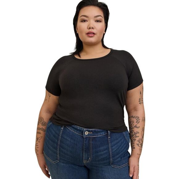 NWT Torrid Rib Crew Neck Raglan Crop Tee Black 5X - Picture 10 of 10